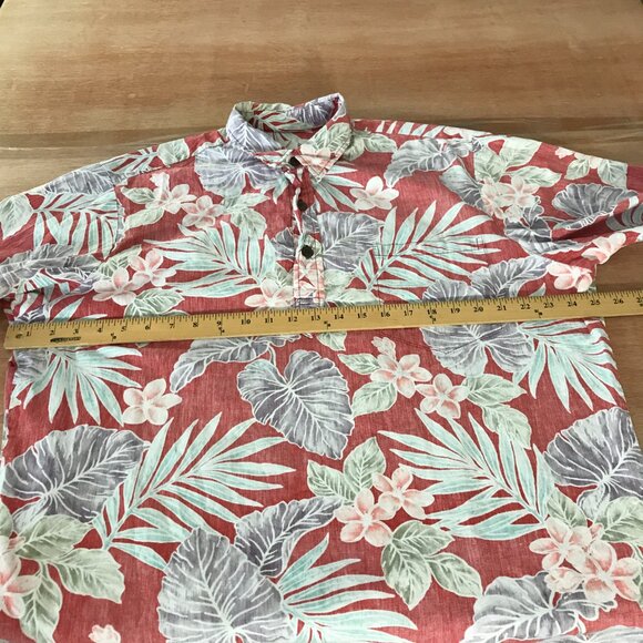 Bishop Street Hawaiian Shirt Men XL Red Flower 1/4 Button Up Pocket Pullover - Picture 7 of 11
